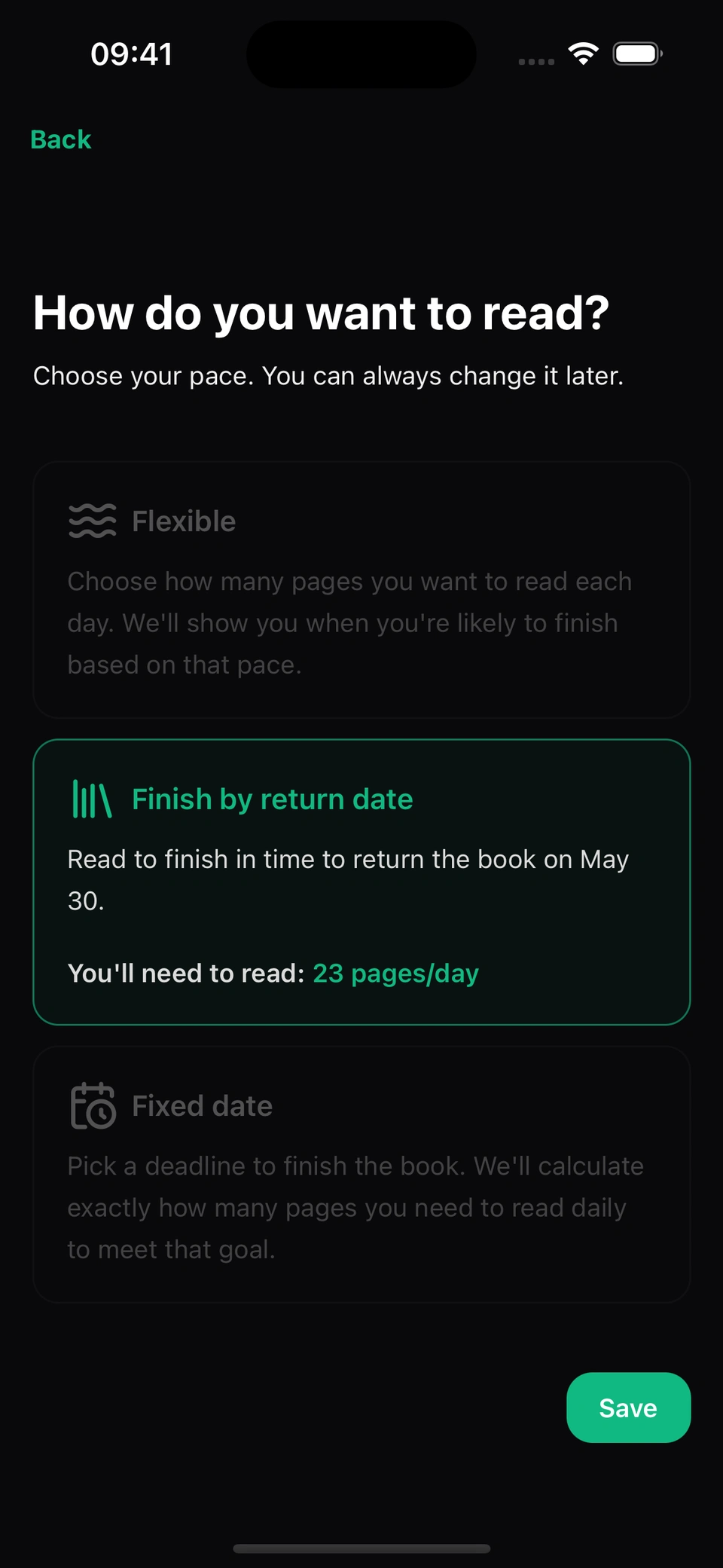 Add-book screen with the Borrowed from a library toggle on and a May 30 return date