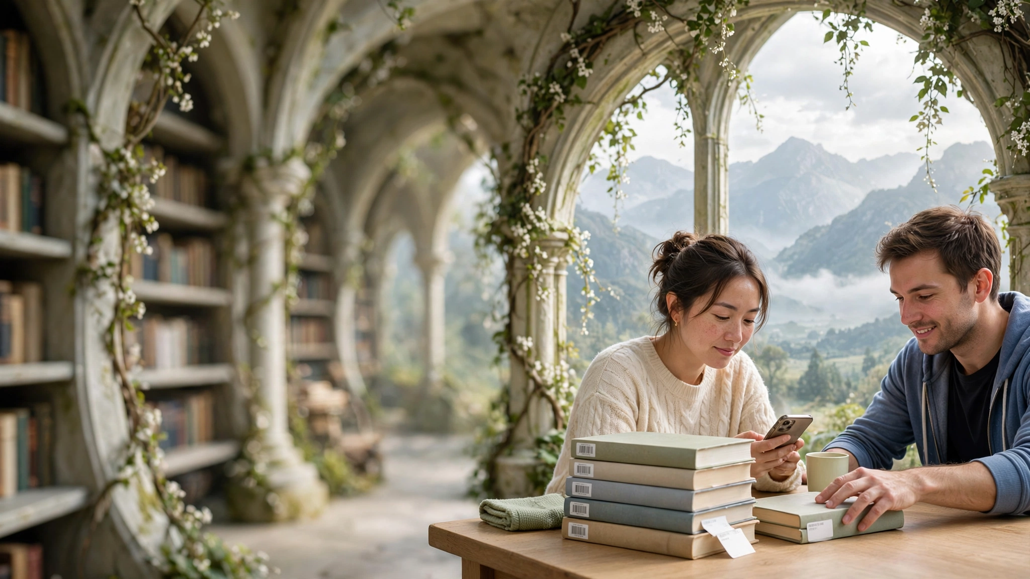 A stack of library books with a phone showing due dates and return reminders