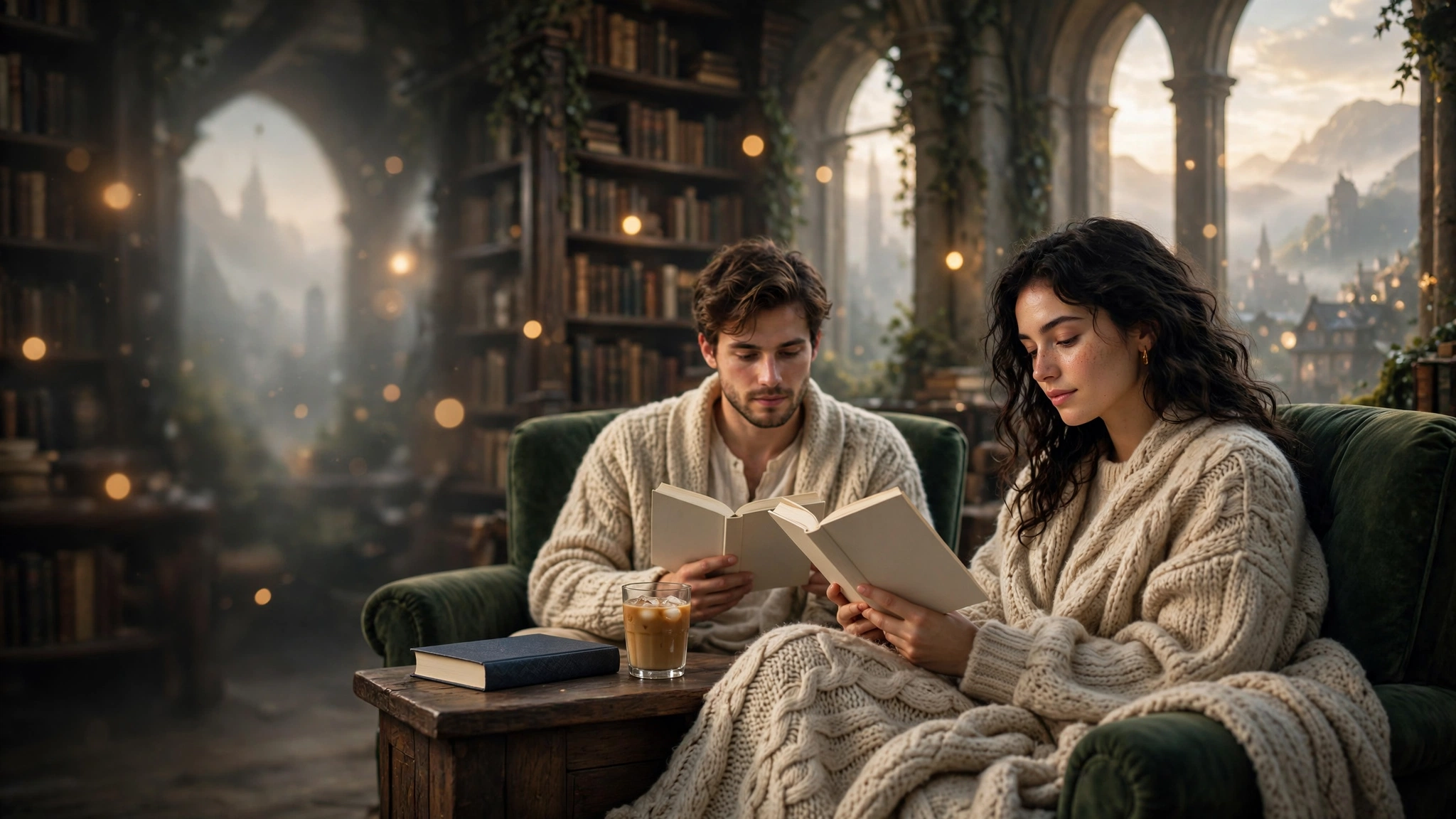 An open book beside a phone showing reading stats and a chart of daily reading